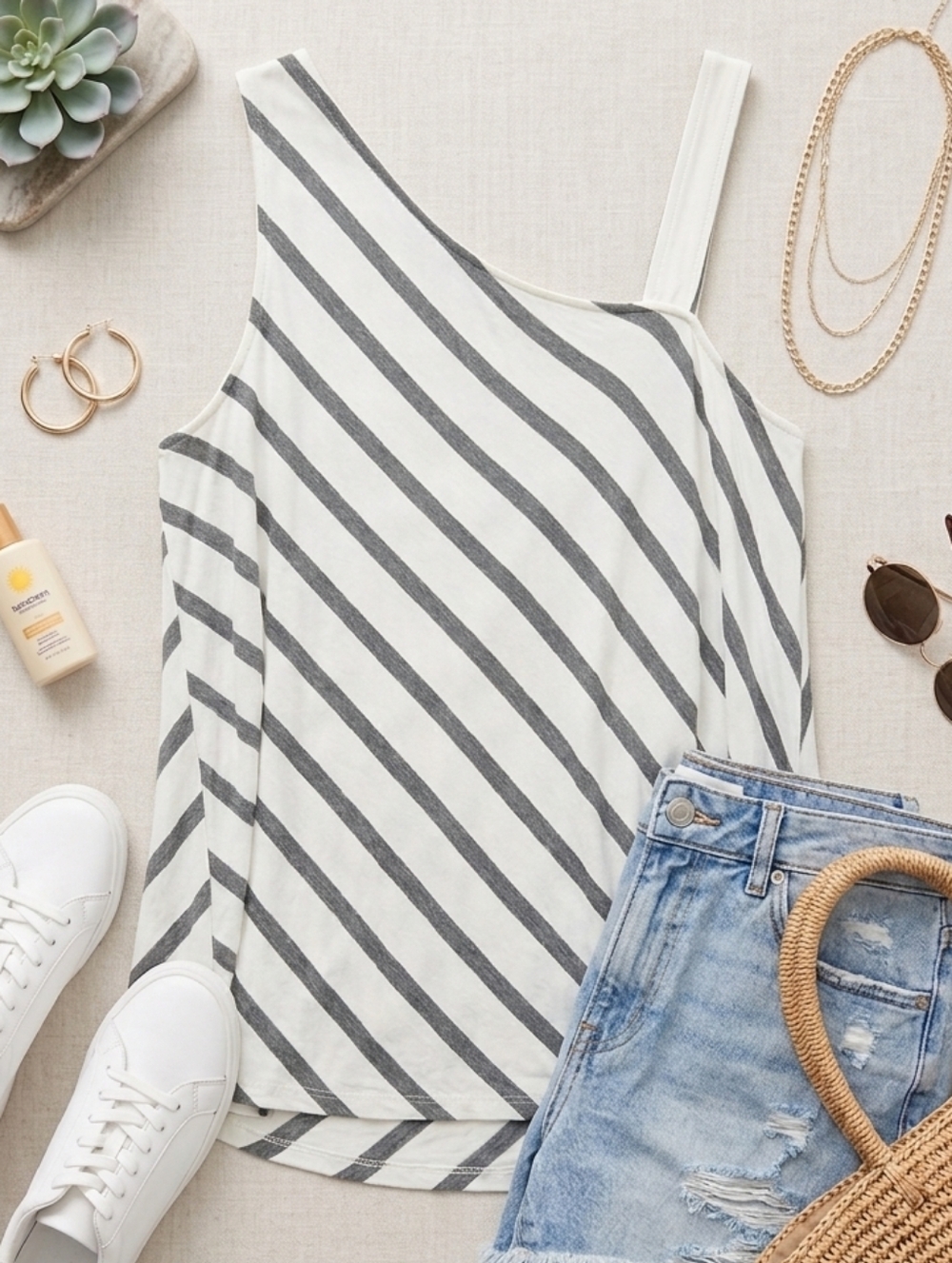 Anthropologie Sunday In Brooklyn Diagonal Striped One-Shoulder Tank